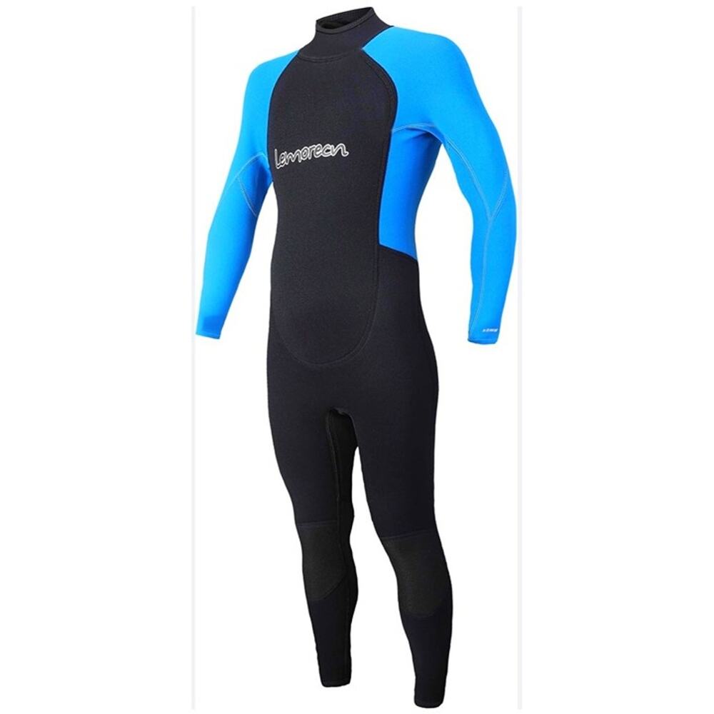 Lemorecn 3mm Neoprene Full Wetsuit Black & Blue Long Sleeve Diving Suit 8 youth